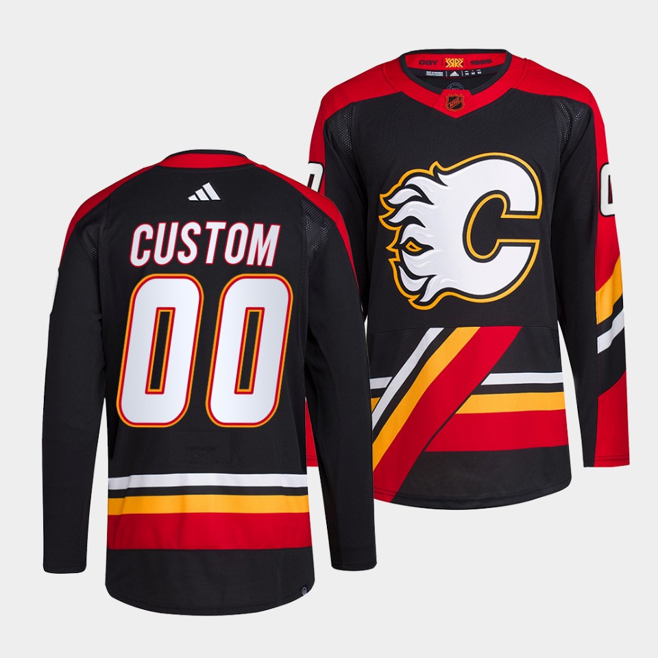 Men's Calgary Flames Custom Black 2022-23 Reverse Retro Stitched Jersey Men's Calgary Flames Custom Black 2022-23 Reverse Retro Stitched Jersey