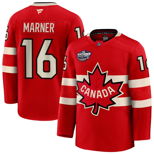 Men's Canada #16 Mitchell Marner Red 2025 4 Nations Face-Off Premium Stitched Jersey Men's Canada #16 Mitchell Marner Red 2025 4 Nations Face-Off Premium Stitched Jersey