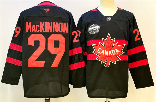 Men's Canada #29 Nathan MacKinnon Black 2025 4 Nations Face-Off Premium Stitched Jersey Men's Canada #29 Nathan MacKinnon Black 2025 4 Nations Face-Off Premium Stitched Jersey