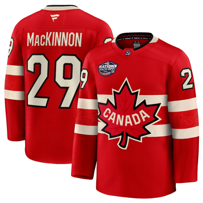 Men's Canada #29 Nathan MacKinnon Red 2025 4 Nations Face-Off Premium Stitched Jersey Men's Canada #29 Nathan MacKinnon Red 2025 4 Nations Face-Off Premium Stitched Jersey