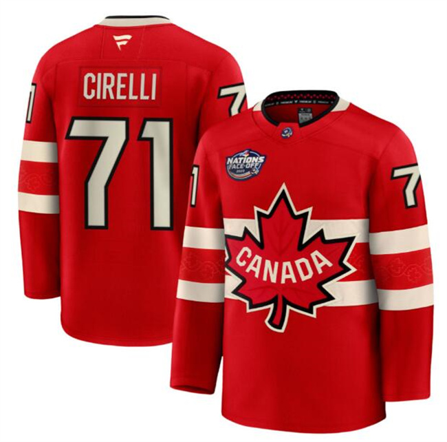 Men's Canada #71 Anthony Cirelli Red 2025 4 Nations Face-Off Premium Stitched Jersey Men's Canada #71 Anthony Cirelli Red 2025 4 Nations Face-Off Premium Stitched Jersey