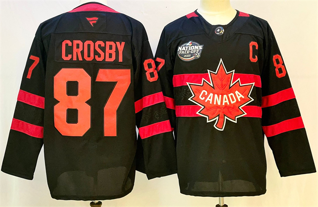 Men's Canada #87 Sidney Crosby Black 2025 4 Nations Face-Off Premium With C Patch Stitched Jersey Men's Canada #87 Sidney Crosby Black 2025 4 Nations Face-Off Premium With C Patch Stitched Jersey