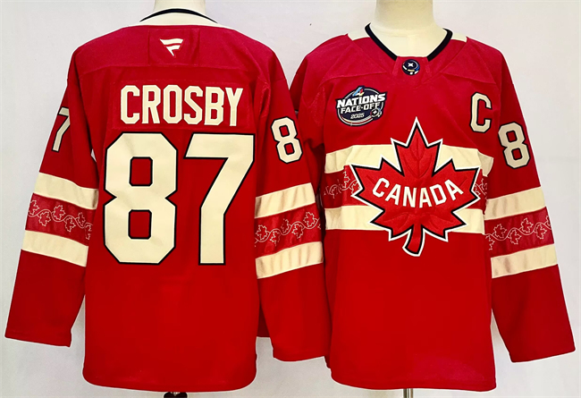Men's Canada #87 Sidney Crosby Red 2025 4 Nations Face-Off Premium With C Patch Stitched Jersey Men's Canada #87 Sidney Crosby Red 2025 4 Nations Face-Off Premium With C Patch Stitched Jersey