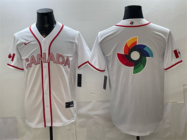 Men's Canada Baseball White 2026 World Baseball Classic Big Logo Home Stadium Stitched Jersey Men's Canada Baseball White 2026 World Baseball Classic Big Logo Home Stadium Stitched Jersey
