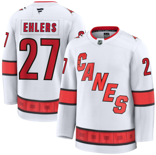 Men's Carolina Hurricanes #27 Nikolaj Ehlers White 2024-25 Away Stitched Hockey Jersey Men's Carolina Hurricanes #27 Nikolaj Ehlers White 2024-25 Away Stitched Hockey Jersey