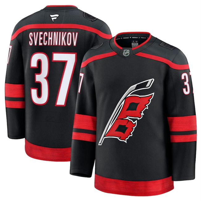 Men's Carolina Hurricanes #37 Andrei Svechnikov Black 2024-25 Home Stitched Hockey Jersey Men's Carolina Hurricanes #37 Andrei Svechnikov Black 2024-25 Home Stitched Hockey Jersey