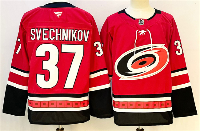 Men's Carolina Hurricanes #37 Andrei Svechnikov Red 2024-25 With A Patch Home Stitched Hockey Jersey Men's Carolina Hurricanes #37 Andrei Svechnikov Red 2024-25 With A Patch Home Stitched Hockey Jersey