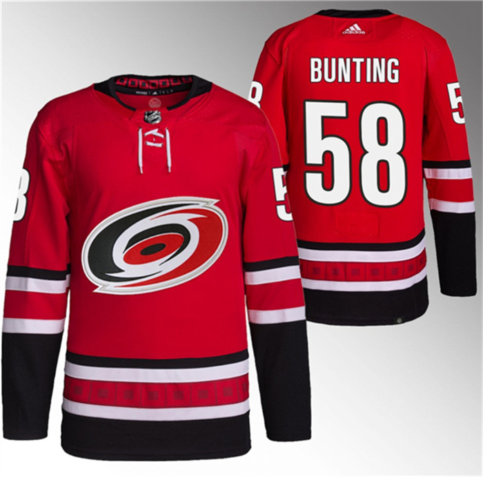 Men's Carolina Hurricanes #58 Michael Bunting Red Stitched Jersey Men's Carolina Hurricanes #58 Michael Bunting Red Stitched Jersey