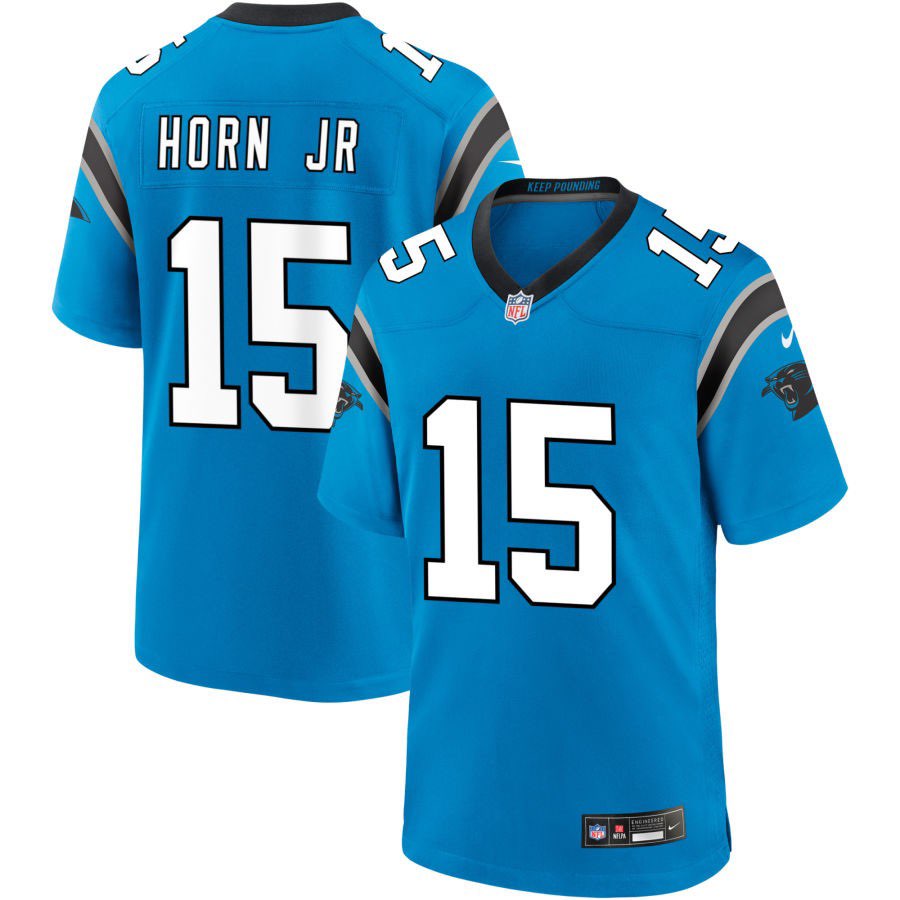 Men's Carolina Panthers #15 Jimmy Horn Jr Blue 2025 Vapor Limited Stitched Football Jersey