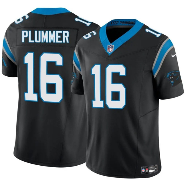 Men's Carolina Panthers #16 Jack Plummer Black 2024 F.U.S.E. Vapor Limited Stitched Football Jersey