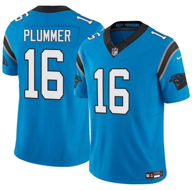 Men's Carolina Panthers #16 Jack Plummer Blue 2024 F.U.S.E. Vapor Limited Stitched Football Jersey