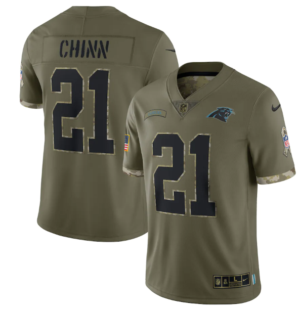 Men's Carolina Panthers #21 Jeremy Chinn Olive 2022 Salute To Service Limited Stitched Jersey