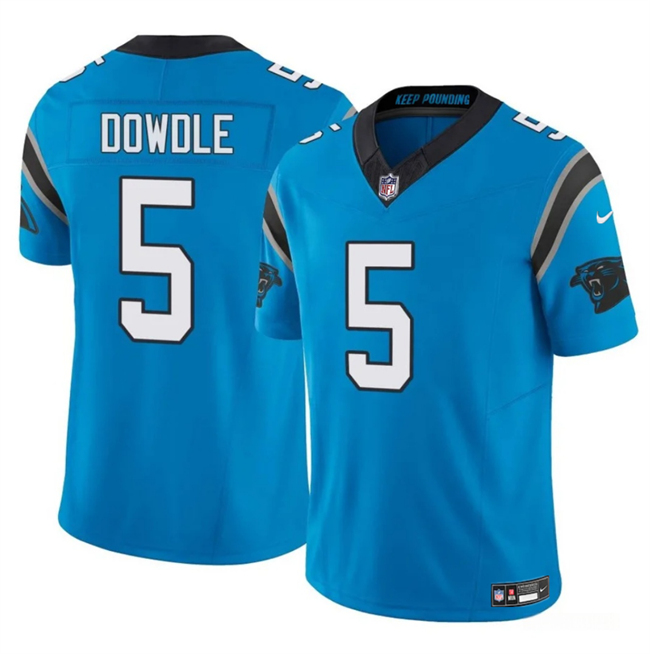 Men's Carolina Panthers #5 Rico Dowdle Blue 2025 F.U.S.E. Vapor Limited Stitched Football Jersey