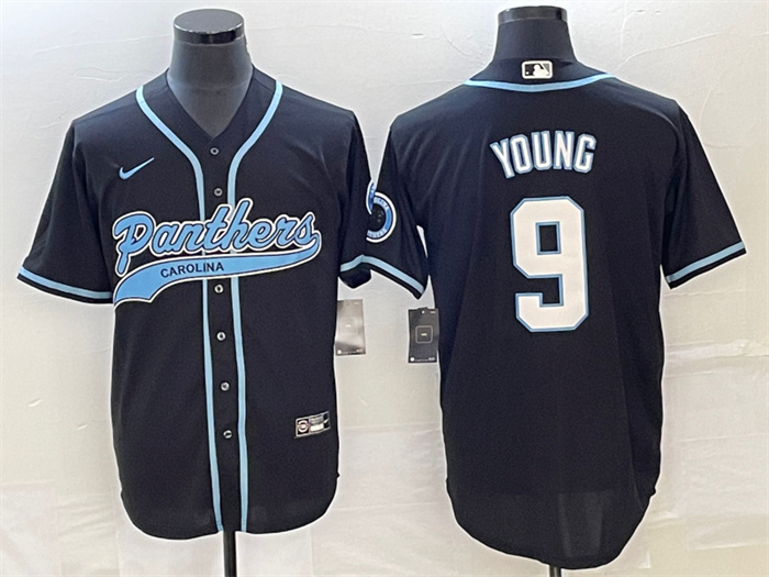 Men's Carolina Panthers #9 Bryce Young Black With Patch Cool Base Stitched Baseball Jersey Men's Carolina Panthers #9 Bryce Young Black With Patch Cool Base Stitched Baseball Jersey