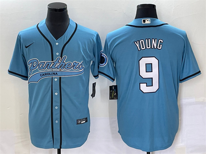 Men's Carolina Panthers #9 Bryce Young Blue With Patch Cool Base Stitched Baseball Jersey Men's Carolina Panthers #9 Bryce Young Blue With Patch Cool Base Stitched Baseball Jersey