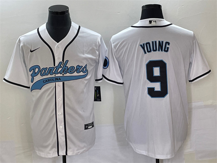 Men's Carolina Panthers #9 Bryce Young White With Patch Cool Base Stitched Baseball Jersey Men's Carolina Panthers #9 Bryce Young White With Patch Cool Base Stitched Baseball Jersey