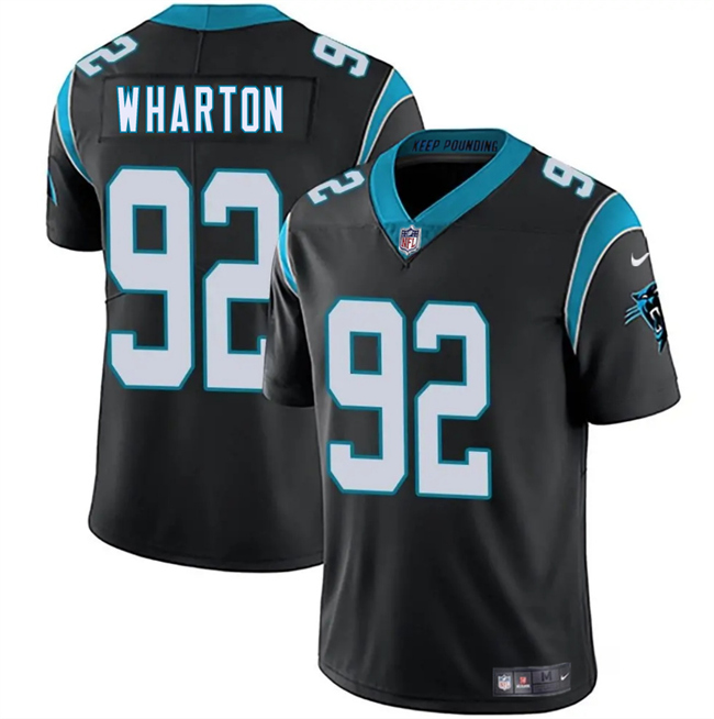 Men's Carolina Panthers #92 Tershawn Wharton Black 2025 Vapor Limited Stitched Football Jersey