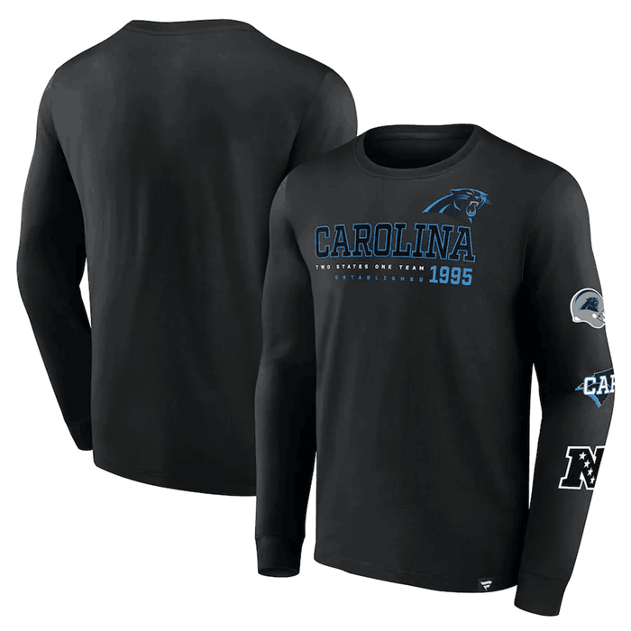 Men's Carolina Panthers Black High Whip Pitcher Long Sleeve T-Shirt Men's Carolina Panthers Black High Whip Pitcher Long Sleeve T-Shirt