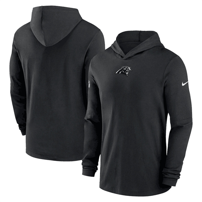 Men's Carolina Panthers Black Sideline Performance Long Sleeve Hoodie T-Shirt Men's Carolina Panthers Black Sideline Performance Long Sleeve Hoodie T-Shirt