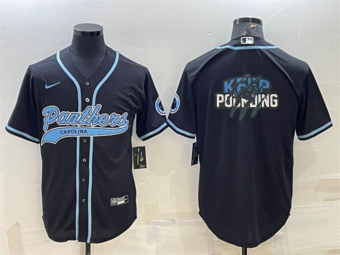 Men's Carolina Panthers Black Team Big Logo With Patch Cool Base Stitched Baseball Jersey Men's Carolina Panthers Black Team Big Logo With Patch Cool Base Stitched Baseball Jersey