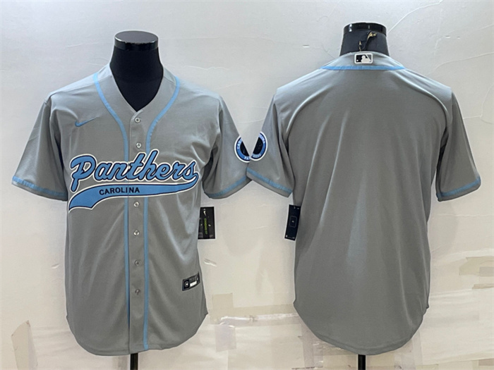 Men's Carolina Panthers Blank Grey With Patch Cool Base Stitched Baseball Jersey Men's Carolina Panthers Blank Grey With Patch Cool Base Stitched Baseball Jersey