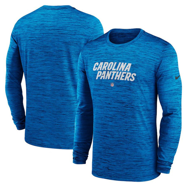 Men's Carolina Panthers Blue Sideline Team Velocity Performance Long Sleeve T-Shirt Men's Carolina Panthers Blue Sideline Team Velocity Performance Long Sleeve T-Shirt