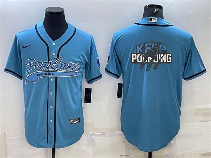 Men's Carolina Panthers Blue Team Big Logo With Patch Cool Base Stitched Baseball Jersey Men's Carolina Panthers Blue Team Big Logo With Patch Cool Base Stitched Baseball Jersey