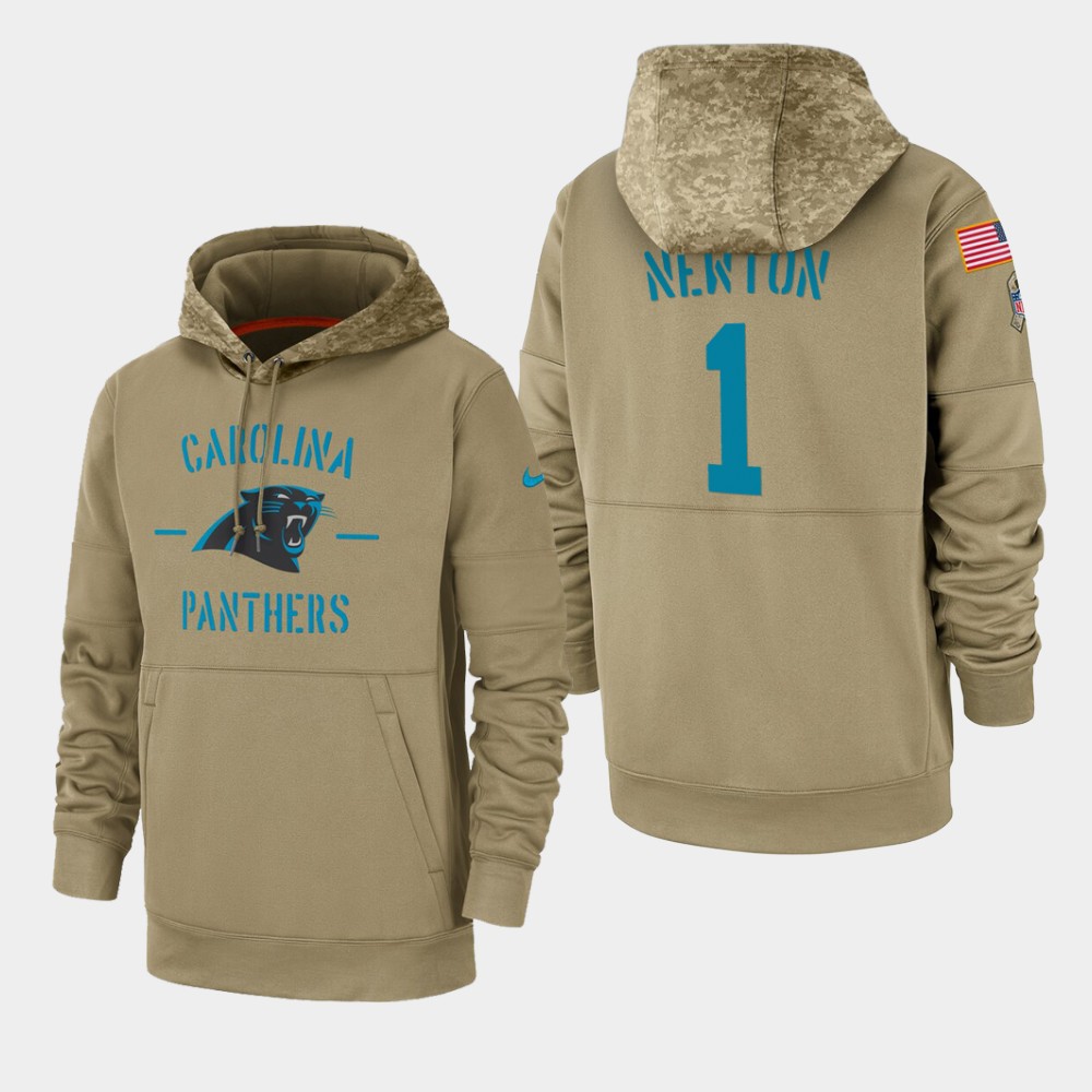 Men's Carolina Panthers Cam Newton 2019 Salute to Service Sideline Therma Pullover Hoodie - Tan