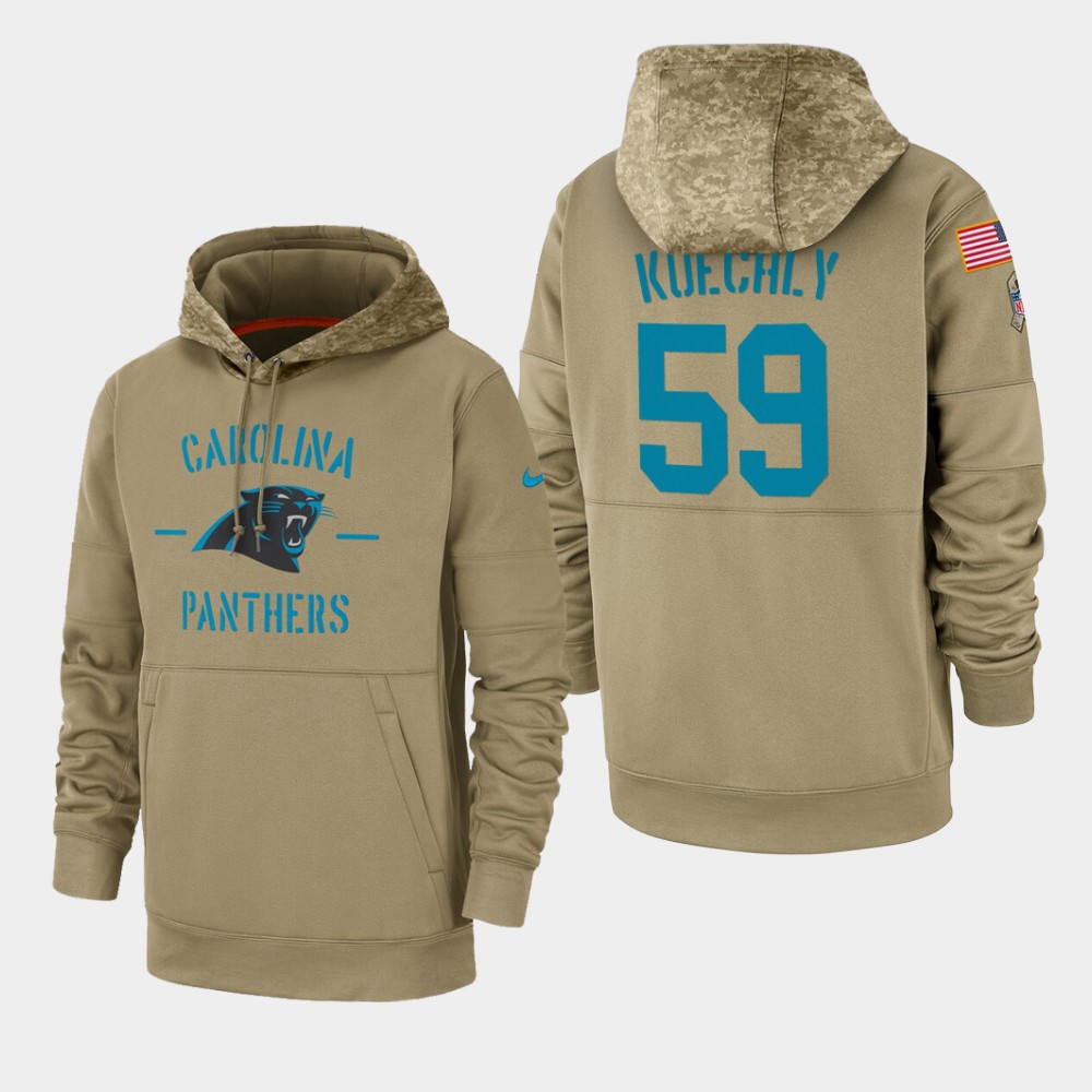 Men's Carolina Panthers Luke Kuechly 2019 Salute to Service Sideline Therma Pullover Hoodie - Tan