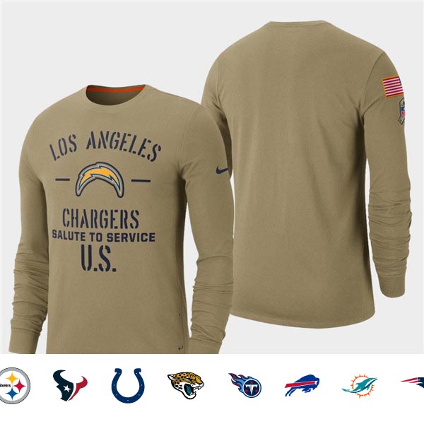 Men's Chargers Tan 2019 Salute to Service Sideline Long Sleeve T-Shirt Men's Chargers Tan 2019 Salute to Service Sideline Long Sleeve T-Shirt