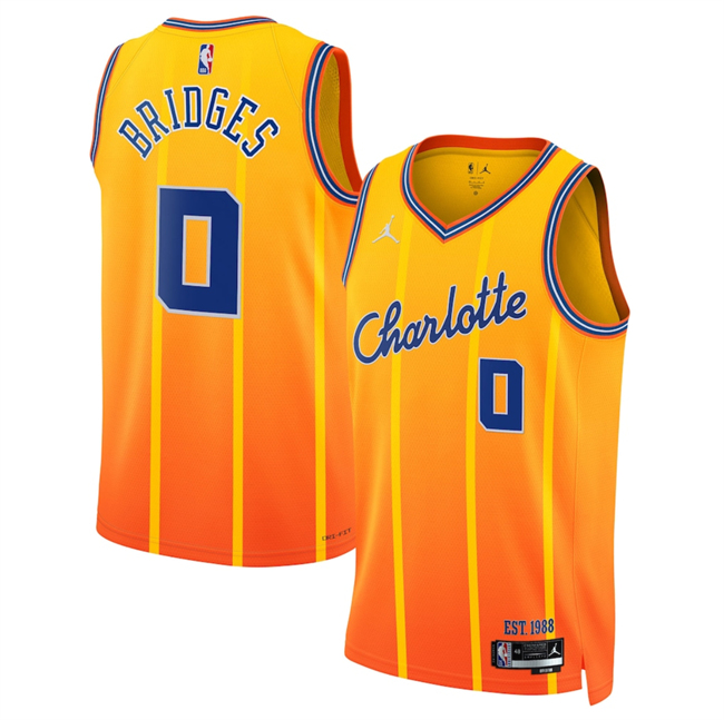 Men's Charlotte Hornets #0 Miles Bridges Orange 2025 26 City Edition Stitched Basketball Jersey Men's Charlotte Hornets #0 Miles Bridges Orange 2025 26 City Edition Stitched Basketball Jersey