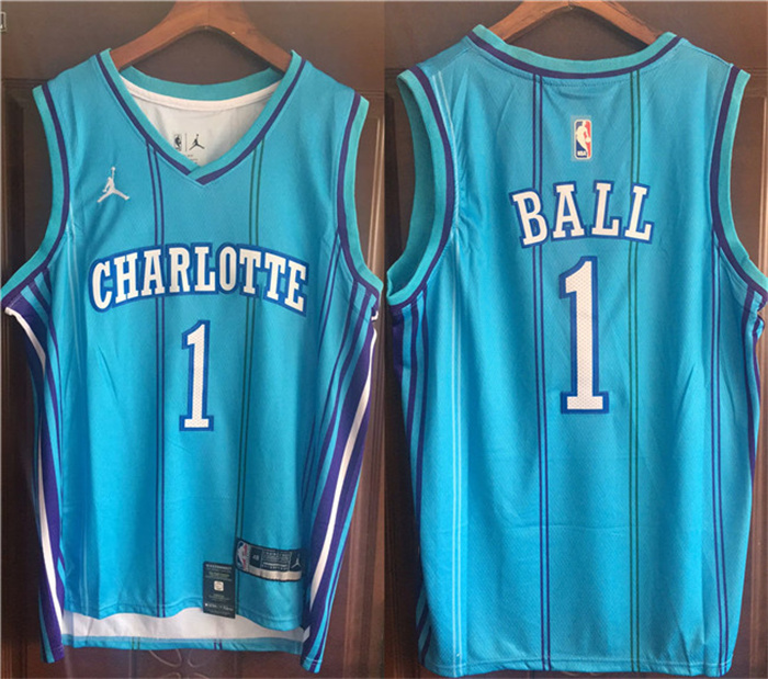 Men's Charlotte Hornets #1 LaMelo Ball Blue Stitched Basketball Jersey Men's Charlotte Hornets #1 LaMelo Ball Blue Stitched Basketball Jersey