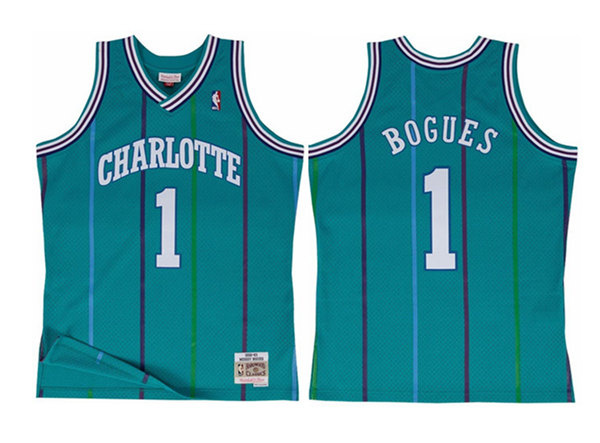 Men's Charlotte Hornets #1 Muggsy Bogues Aqua Throwback Stitched Jersey Men's Charlotte Hornets #1 Muggsy Bogues Aqua Throwback Stitched Jersey