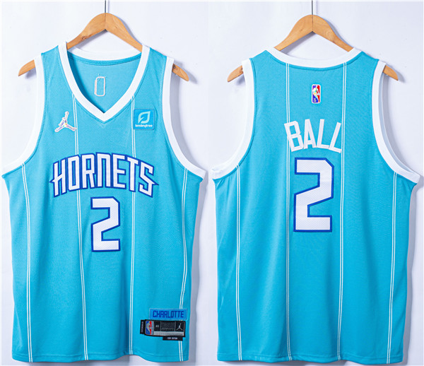 Men's Charlotte Hornets #2 LaMelo Ball Blue 75th Anniversary Stitched NBA JerseyS Men's Charlotte Hornets #2 LaMelo Ball Blue 75th Anniversary Stitched NBA JerseyS
