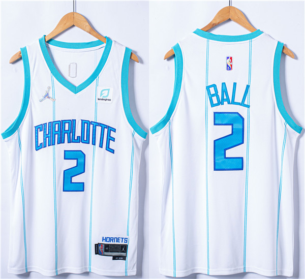 Men's Charlotte Hornets #2 LaMelo Ball White 75th Anniversary Stitched NBA Jersey Men's Charlotte Hornets #2 LaMelo Ball White 75th Anniversary Stitched NBA Jersey