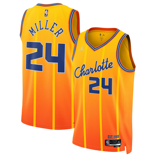 Men's Charlotte Hornets #24 Brandon Miller Orange 2025 26 City Edition Stitched Basketball Jersey Men's Charlotte Hornets #24 Brandon Miller Orange 2025 26 City Edition Stitched Basketball Jersey