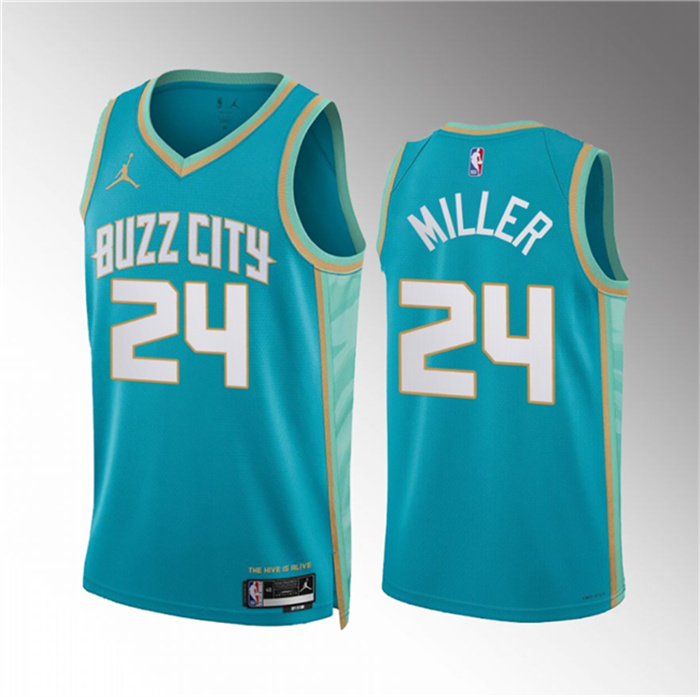 Men's Charlotte Hornets #24 Brandon Miller Teal 2023 24 City Edition Stitched Basketball Jersey Men's Charlotte Hornets #24 Brandon Miller Teal 2023 24 City Edition Stitched Basketball Jersey