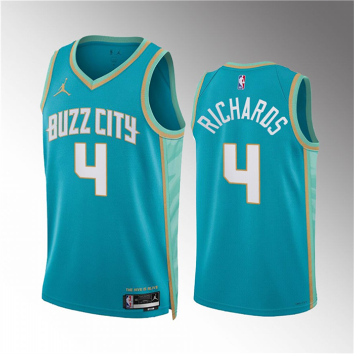 Men's Charlotte Hornets #4 Nick Richards Teal 2023 24 City Edition Stitched Basketball Jersey Men's Charlotte Hornets #4 Nick Richards Teal 2023 24 City Edition Stitched Basketball Jersey