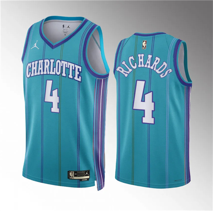 Men's Charlotte Hornets #4 Nick Richards Teal 2023 24 Classic Edition Stitched Basketball Jersey Men's Charlotte Hornets #4 Nick Richards Teal 2023 24 Classic Edition Stitched Basketball Jersey