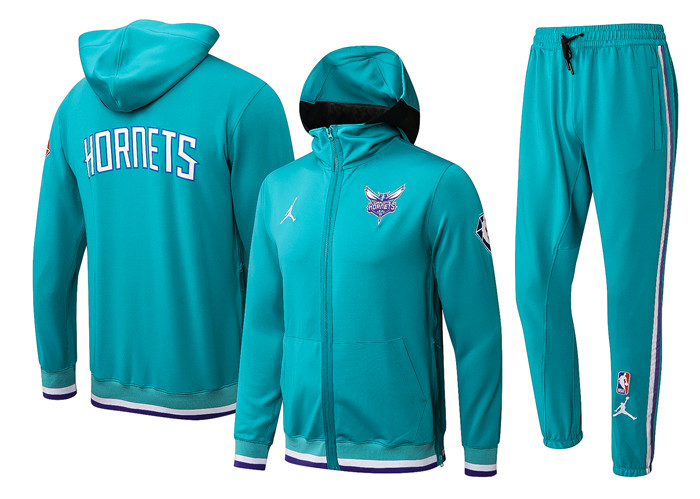 Men's Charlotte Hornets 75th Anniversary Teal Performance Showtime Full-Zip Hoodie Jacket And Pants Suit Men's Charlotte Hornets 75th Anniversary Teal Performance Showtime Full-Zip Hoodie Jacket And Pants Suit