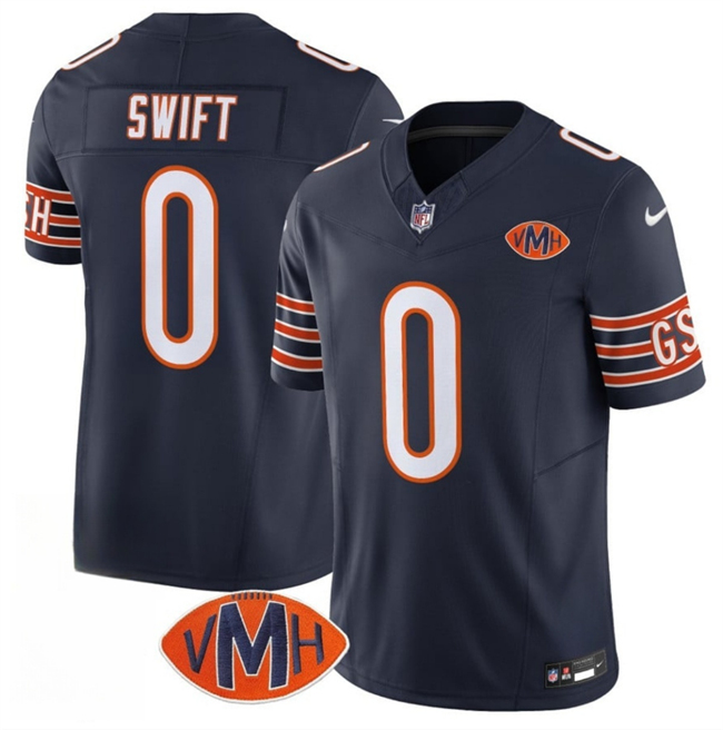 Men's Chicago Bears #0 D'Andre Swift Navy 2025 F.U.S.E. With VMH Patch Vapor Untouchable Limited Stitched Football Jersey