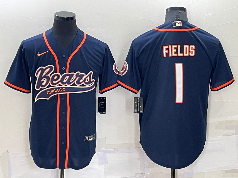 Men's Chicago Bears #1 Justin Fields Navy Cool Base Stitched Baseball Jersey Men's Chicago Bears #1 Justin Fields Navy Cool Base Stitched Baseball Jersey