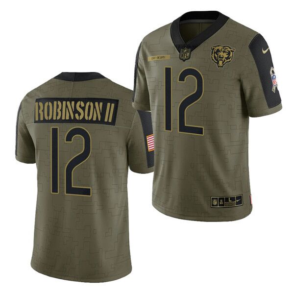 Men's Chicago Bears #12 Allen Robinson II 2021 Olive Salute To Service Limited Stitched Jersey Men's Chicago Bears #12 Allen Robinson II 2021 Olive Salute To Service Limited Stitched Jersey