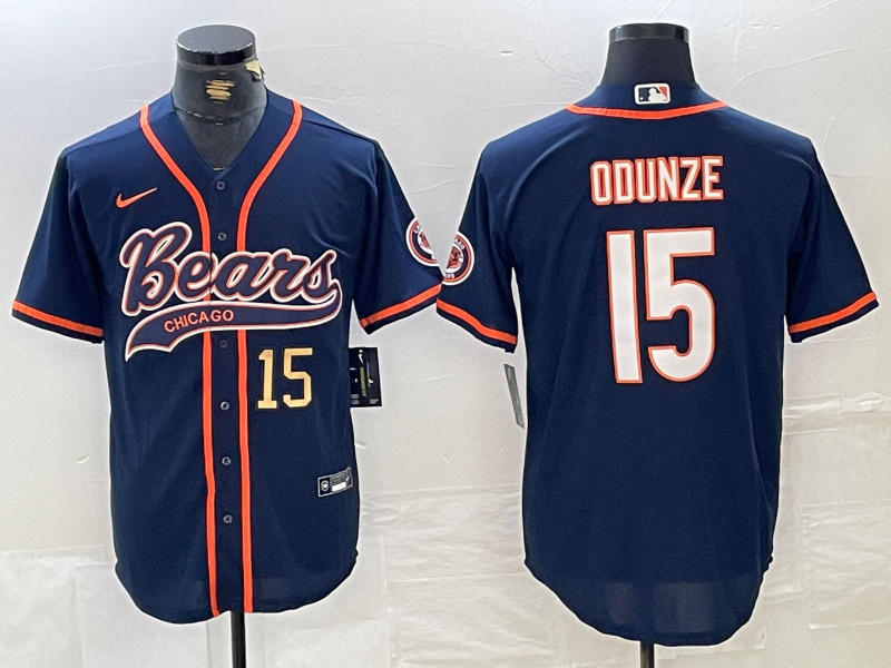Men's Chicago Bears #15 Rome Odunze Navy With Patch Cool Base Stitched Baseball Jersey 3 Men's Chicago Bears #15 Rome Odunze Navy With Patch Cool Base Stitched Baseball Jersey 3