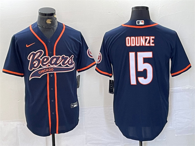 Men's Chicago Bears #15 Rome Odunze Navy With Patch Cool Base Stitched Baseball Jersey Men's Chicago Bears #15 Rome Odunze Navy With Patch Cool Base Stitched Baseball Jersey