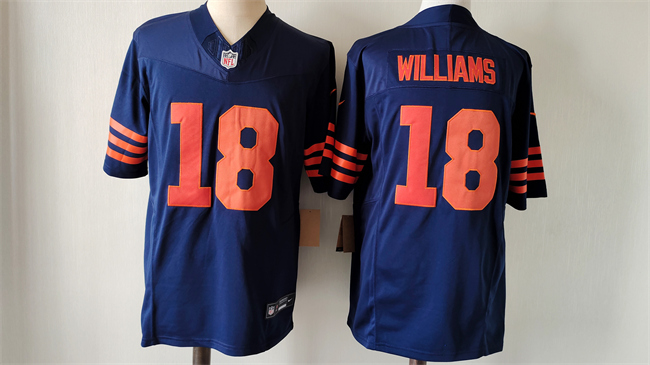 Men's Chicago Bears #18 Caleb Williams Navy 2024 Draft Color Rush F.U.S.E. Vapor Stitched Football Jersey Men's Chicago Bears #18 Caleb Williams Navy 2024 Draft Color Rush F.U.S.E. Vapor Stitched Football Jersey