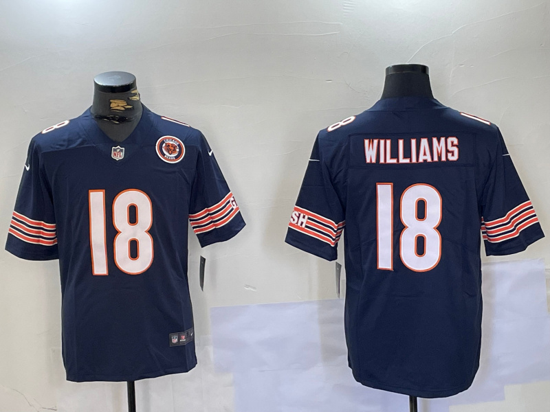Men's Chicago Bears #18 Caleb Williams Navy 2024 Draft F.U.S.E. Vapor Stitched Football Jersey Men's Chicago Bears #18 Caleb Williams Navy 2024 Draft F.U.S.E. Vapor Stitched Football Jersey