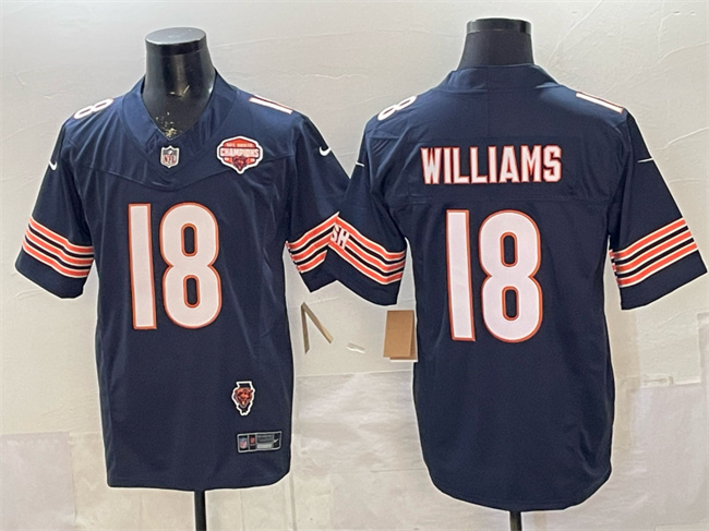 Men's Chicago Bears #18 Caleb Williams Navy F.U.S.E. 2025 NFC North Champions & Illinois Patch Stitched Football Jersey Men's Chicago Bears #18 Caleb Williams Navy F.U.S.E. 2025 NFC North Champions & Illinois Patch Stitched Football Jersey