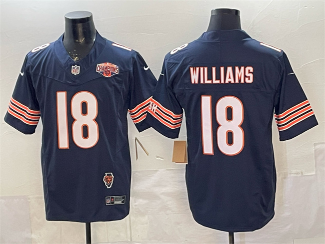 Men's Chicago Bears #18 Caleb Williams Navy F.U.S.E. 2025 NFC North Division Champions & Illinois Patch Stitched Football Jersey Men's Chicago Bears #18 Caleb Williams Navy F.U.S.E. 2025 NFC North Division Champions & Illinois Patch Stitched Football Jersey