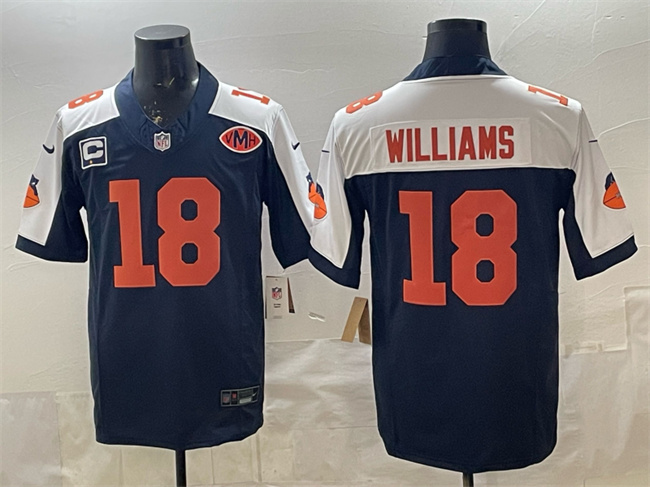 Men's Chicago Bears #18 Caleb Williams Navy White F.U.S.E. With 1-star C Patch And VMH Patch Throwback Stitched Football Jersey Men's Chicago Bears #18 Caleb Williams Navy White F.U.S.E. With 1-star C Patch And VMH Patch Throwback Stitched Football Jersey